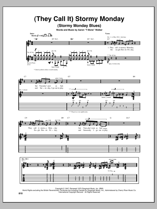 Download T-Bone Walker (They Call It) Stormy Monday (Stormy Mo Sheet Music