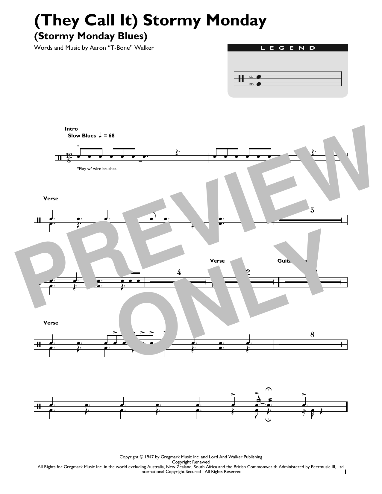 Download T-Bone Walker (They Call It) Stormy Monday (Stormy Mo Sheet Music