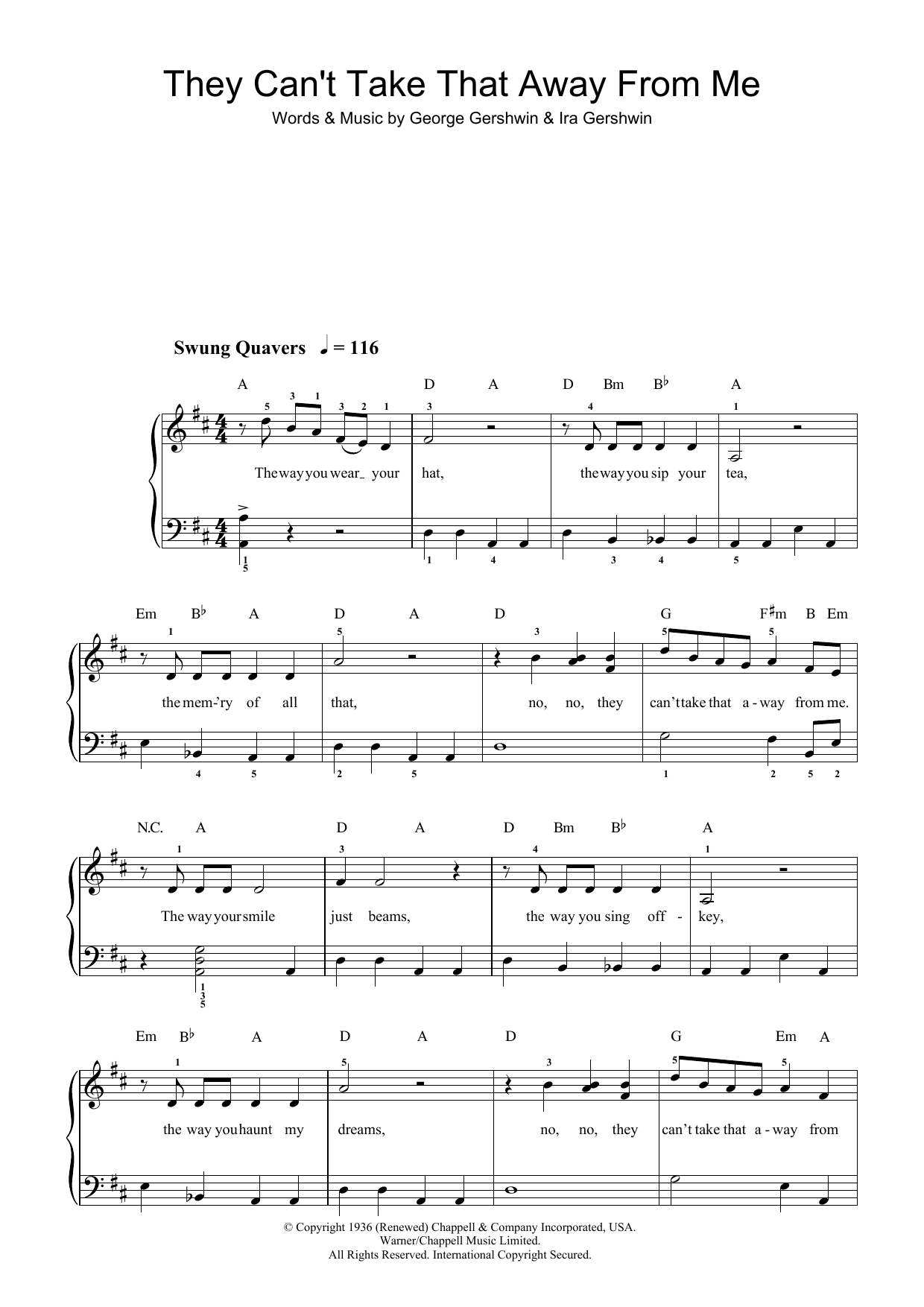 Download George Gershwin They Can't Take That Away From Me Sheet Music