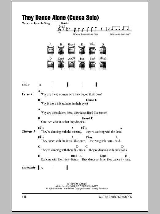 Download Sting They Dance Alone (Cueca Solo) Sheet Music