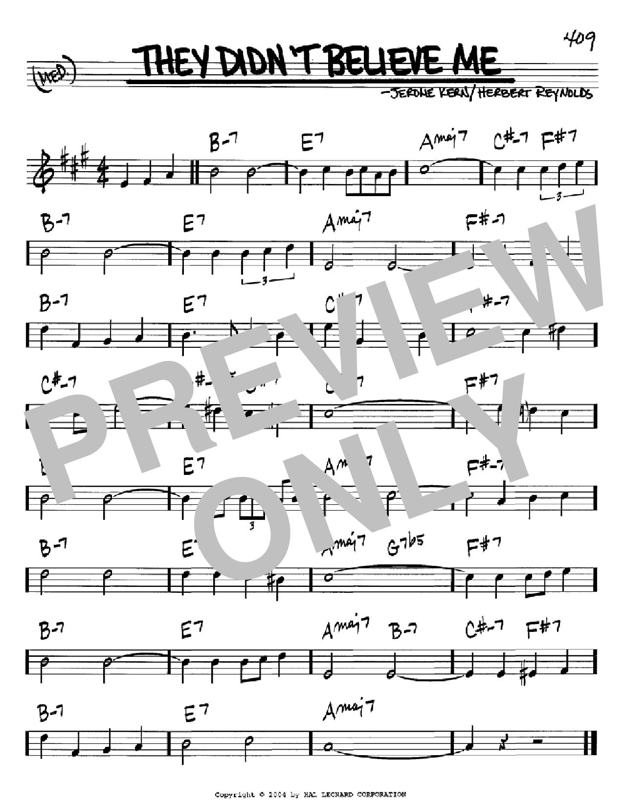 Download Jerome Kern They Didn't Believe Me Sheet Music