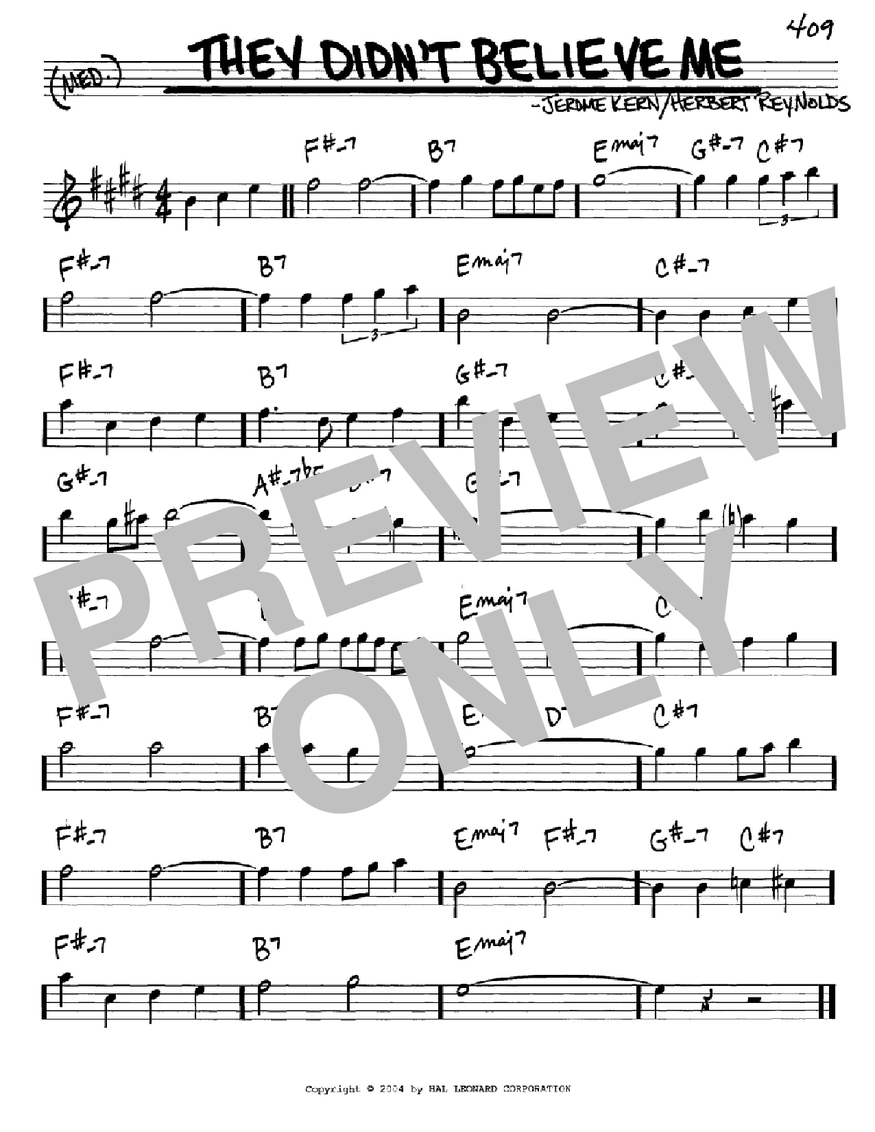 Download Jerome Kern They Didn't Believe Me Sheet Music