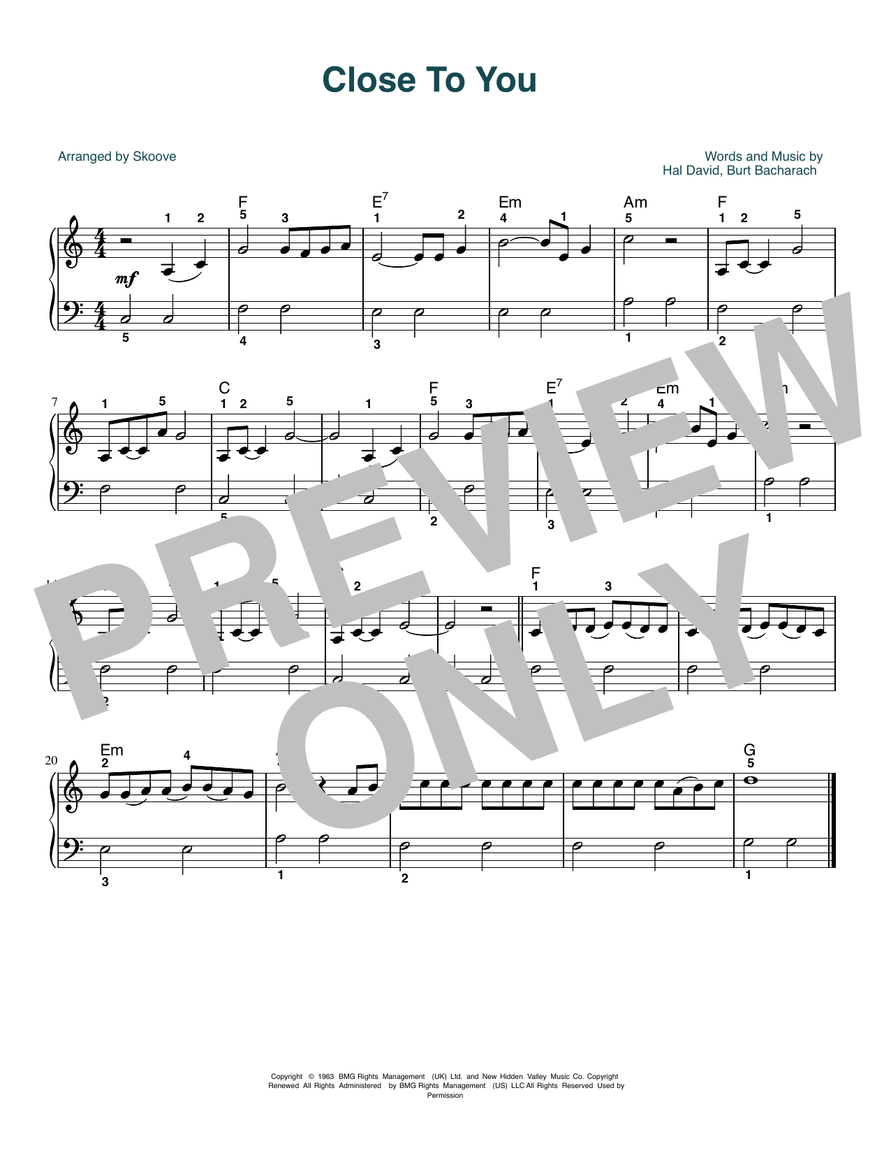 Download Carpenters (They Long To Be) Close To You (arr. Sk Sheet Music