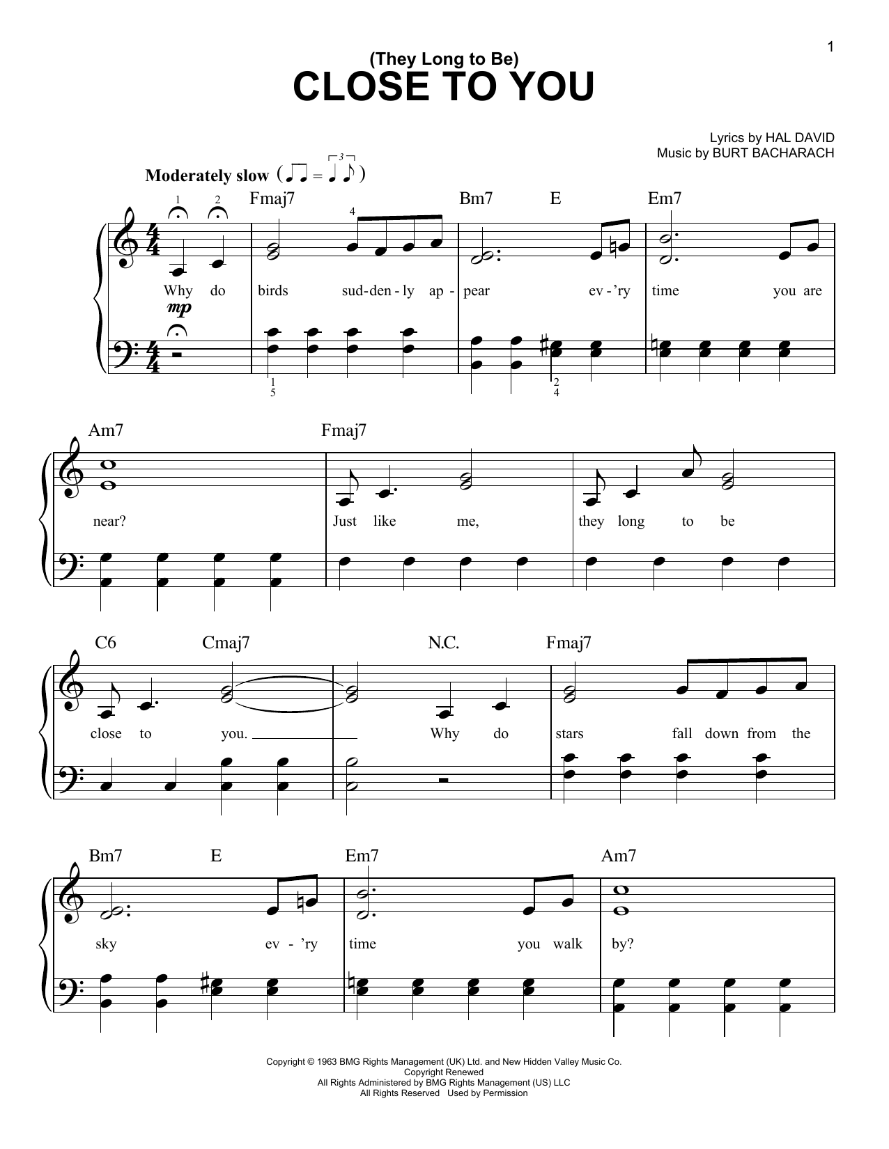 Download The Carpenters (They Long To Be) Close To You Sheet Music