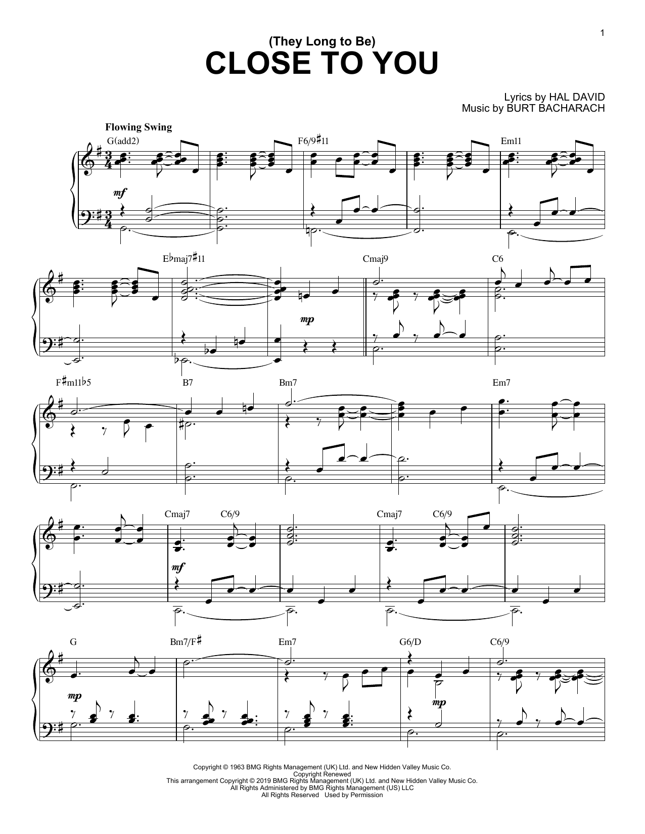 Download Carpenters (They Long To Be) Close To You [Jazz ve Sheet Music