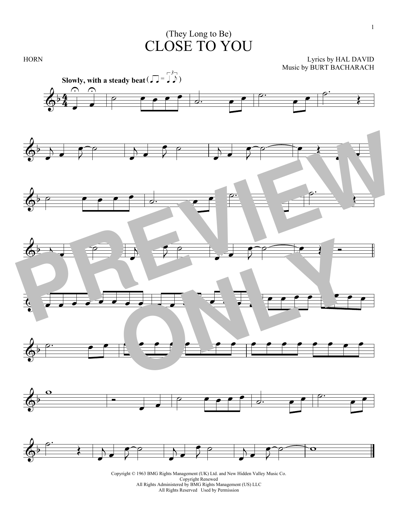 Download Carpenters (They Long To Be) Close To You Sheet Music