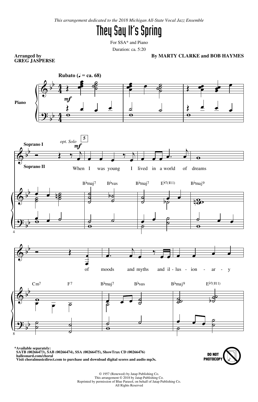 Download Greg Jasperse They Say It's Spring Sheet Music