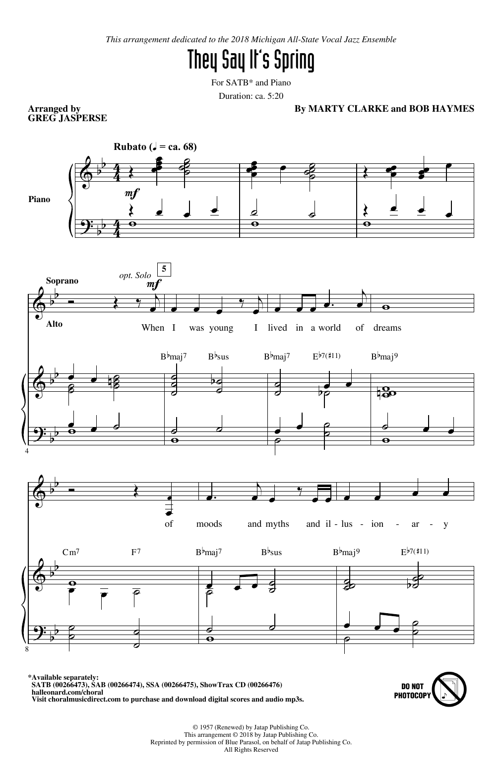 Download Greg Jasperse They Say It's Spring Sheet Music
