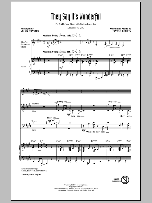 Download Mark Brymer They Say It's Wonderful Sheet Music
