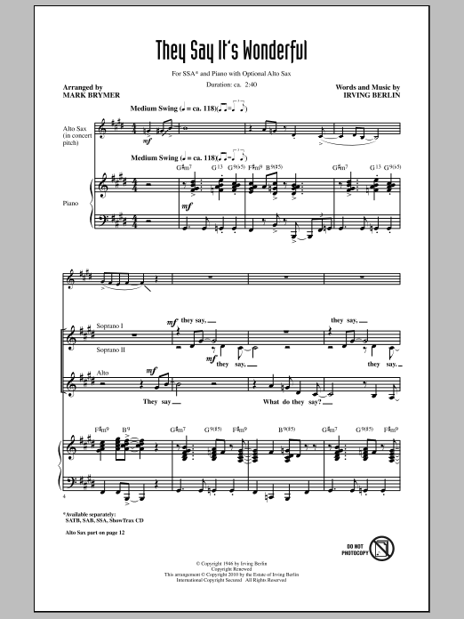 Download Mark Brymer They Say It's Wonderful Sheet Music
