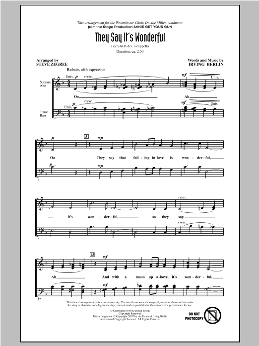 Download Steve Zegree They Say It's Wonderful Sheet Music