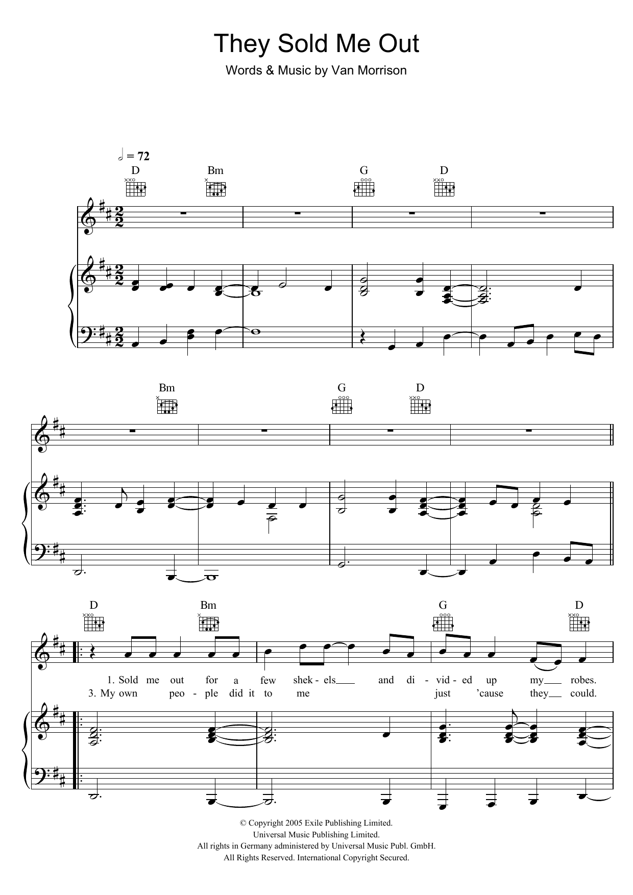 Download Van Morrison They Sold Me Out Sheet Music