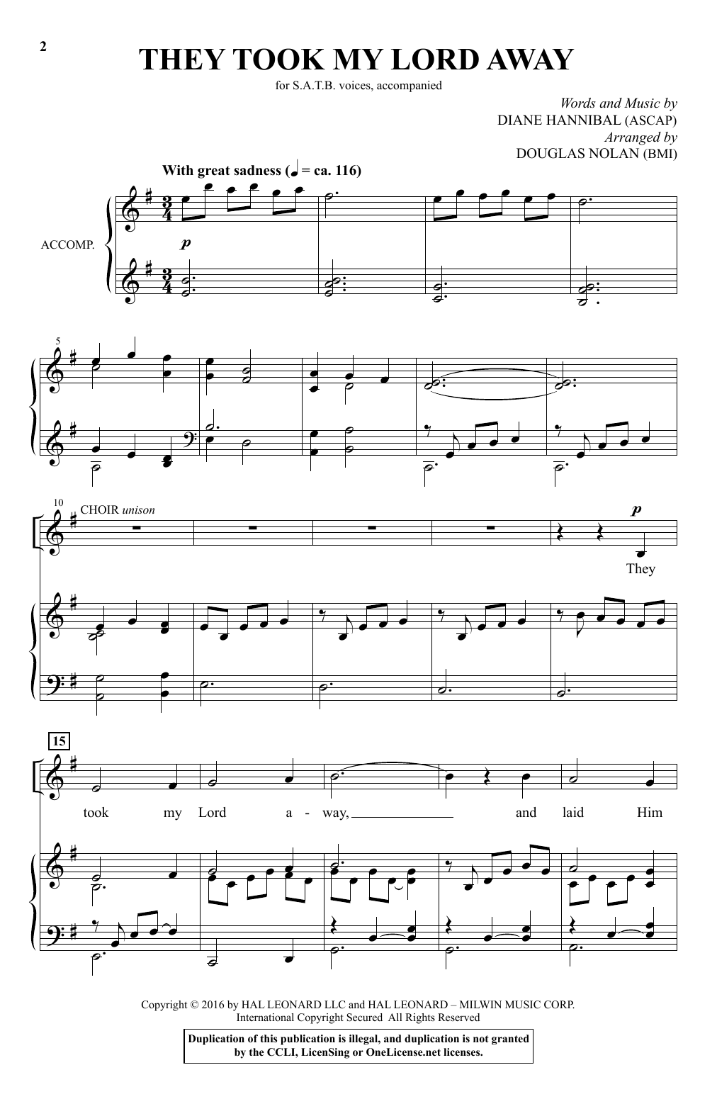 Download Diane Hannibal They Took My Lord Away (arr. Douglas No Sheet Music