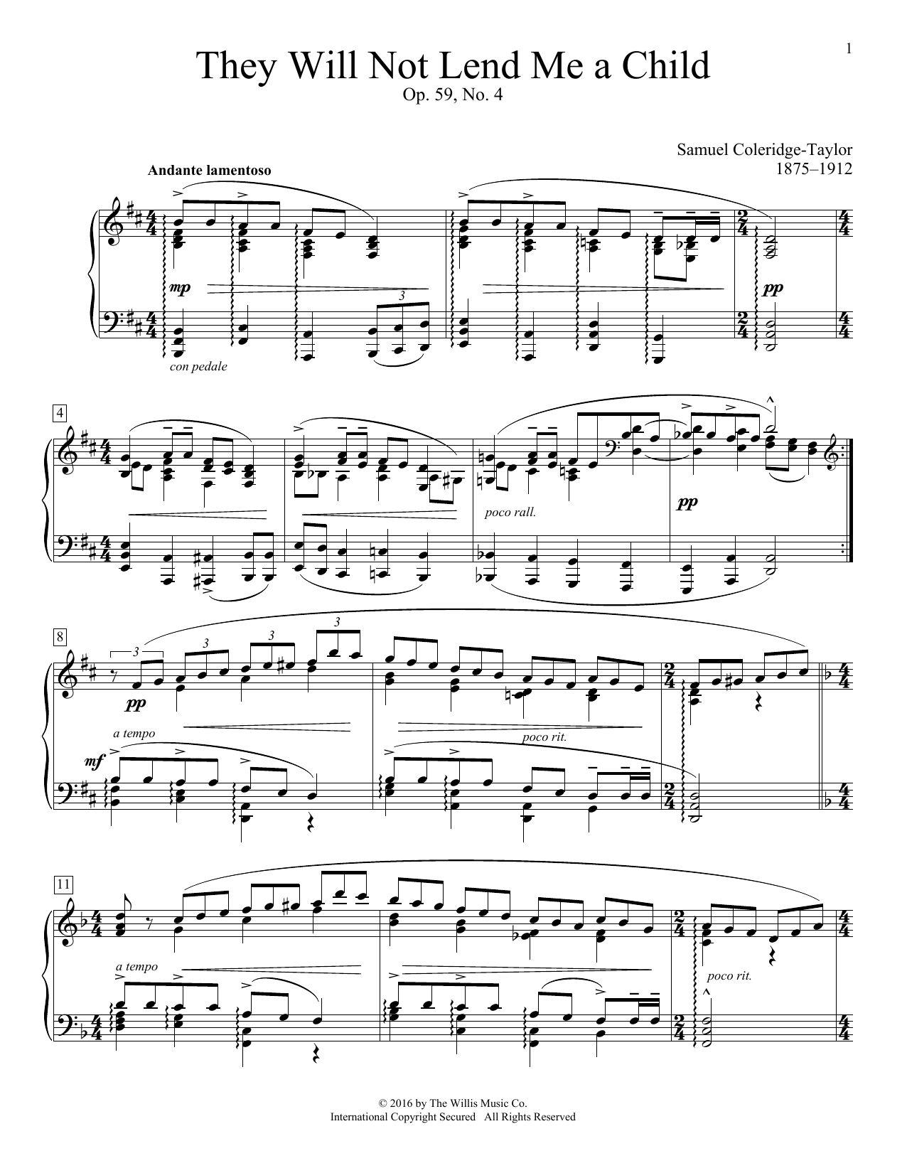 Download Samuel Coleridge-Taylor They Will Not Lend Me A Child, Op. 59, Sheet Music