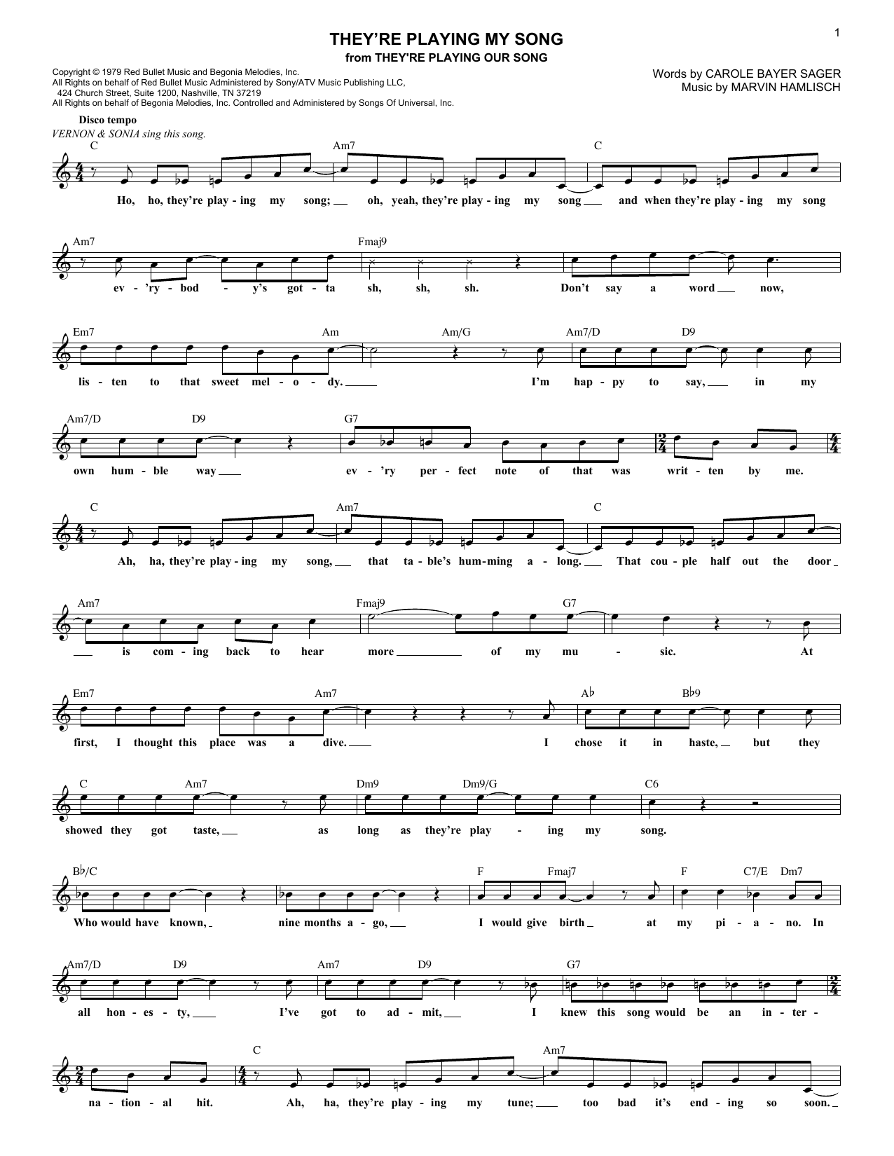 Download Carole Bayer Sager They're Playing My Song Sheet Music