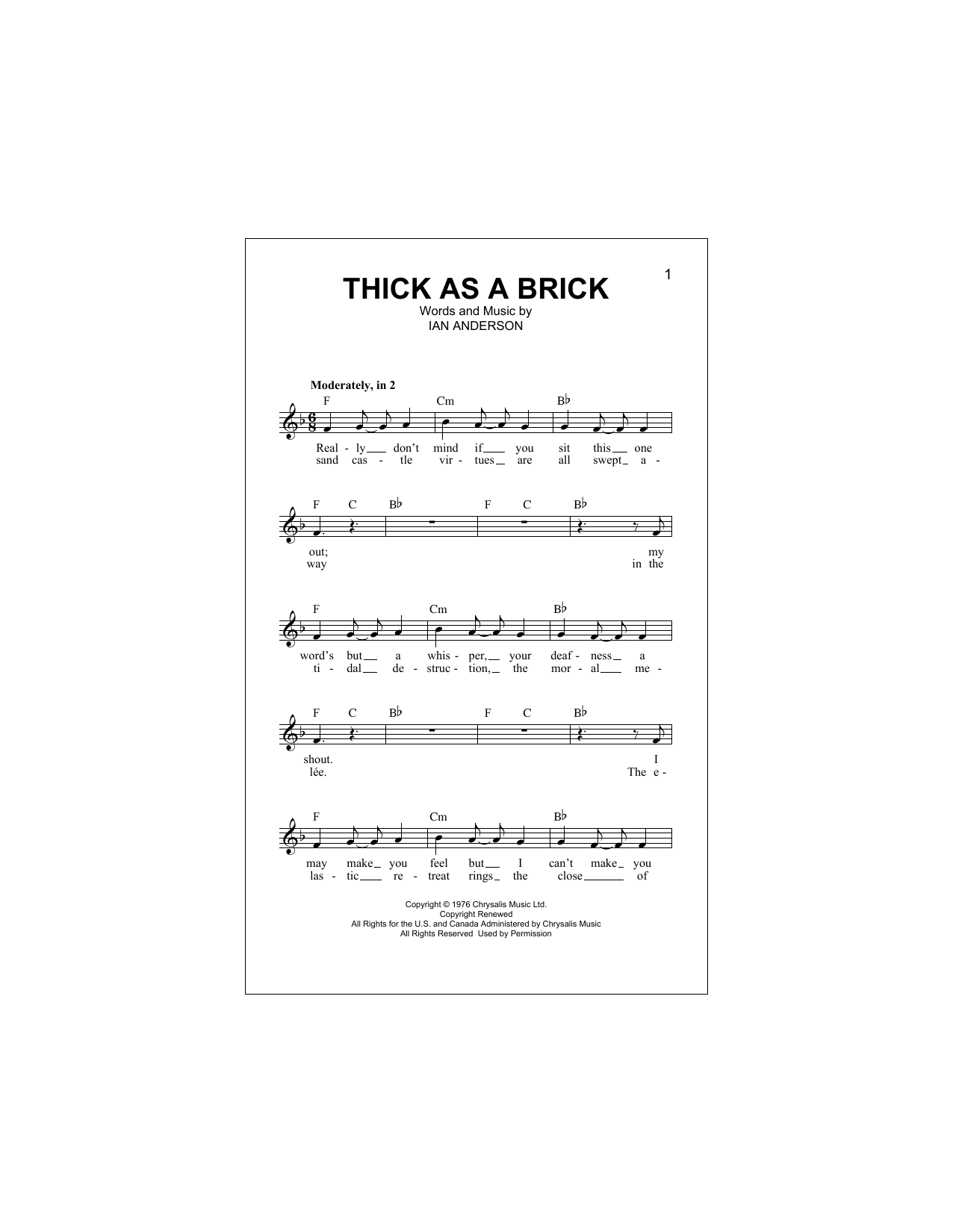 Download Jethro Tull Thick As A Brick Sheet Music