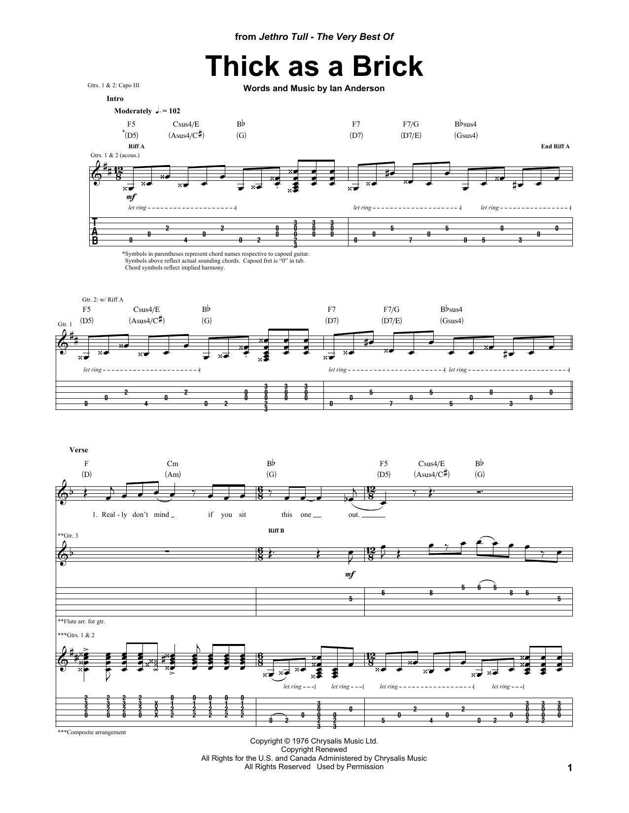 Download Jethro Tull Thick As A Brick Sheet Music