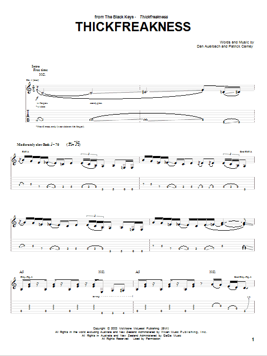 Download The Black Keys Thickfreakness Sheet Music