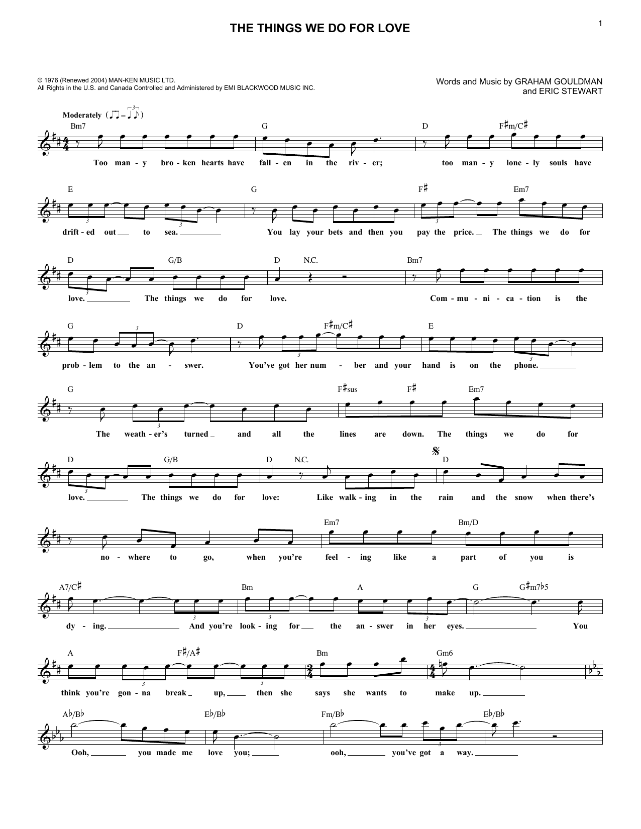 Download 10Cc Things We Do For Love Sheet Music