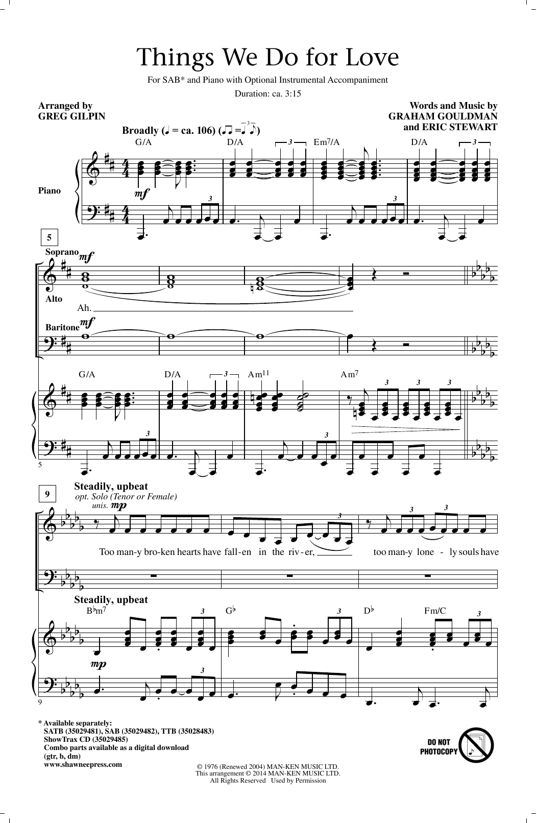 Download 10cc Things We Do For Love (arr. Greg Gilpin Sheet Music