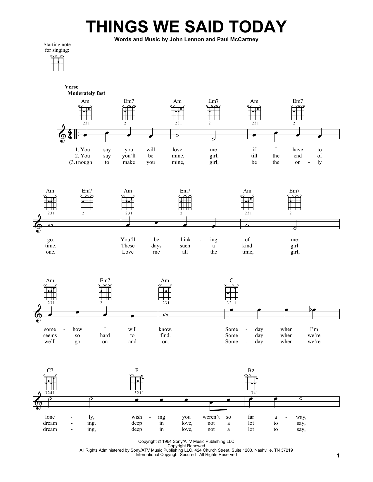 Download The Beatles Things We Said Today Sheet Music