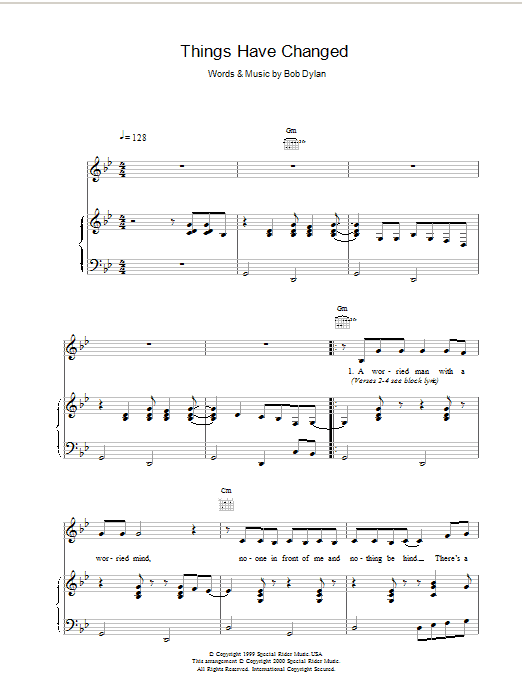 Bob Dylan Things Have Changed (from Wonder Boys) sheet music notes printable PDF score
