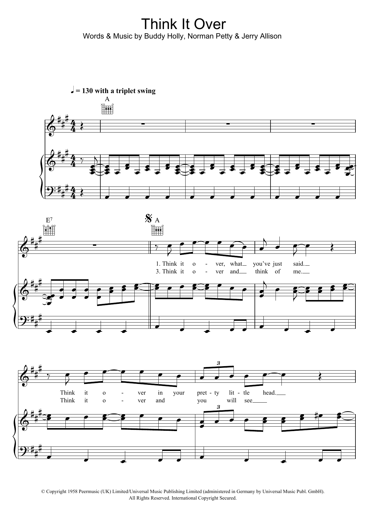 Download Buddy Holly Think It Over Sheet Music