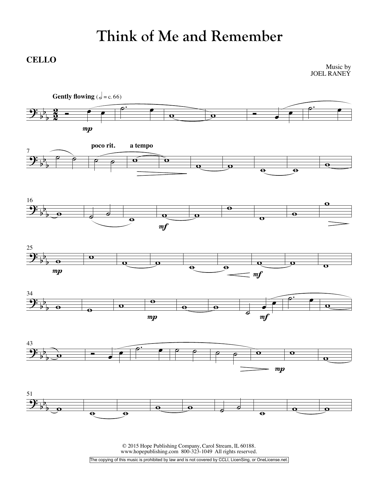 Download Joel Raney Think Of Me And Remember - Cello Sheet Music