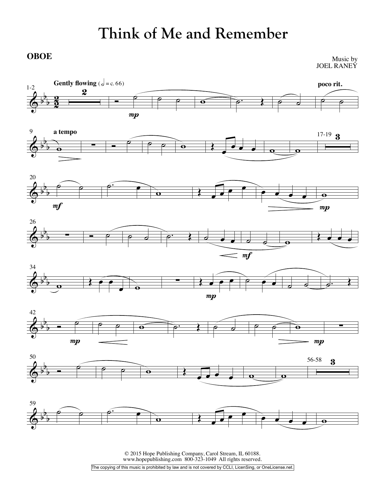 Download Joel Raney Think Of Me And Remember - Oboe Sheet Music