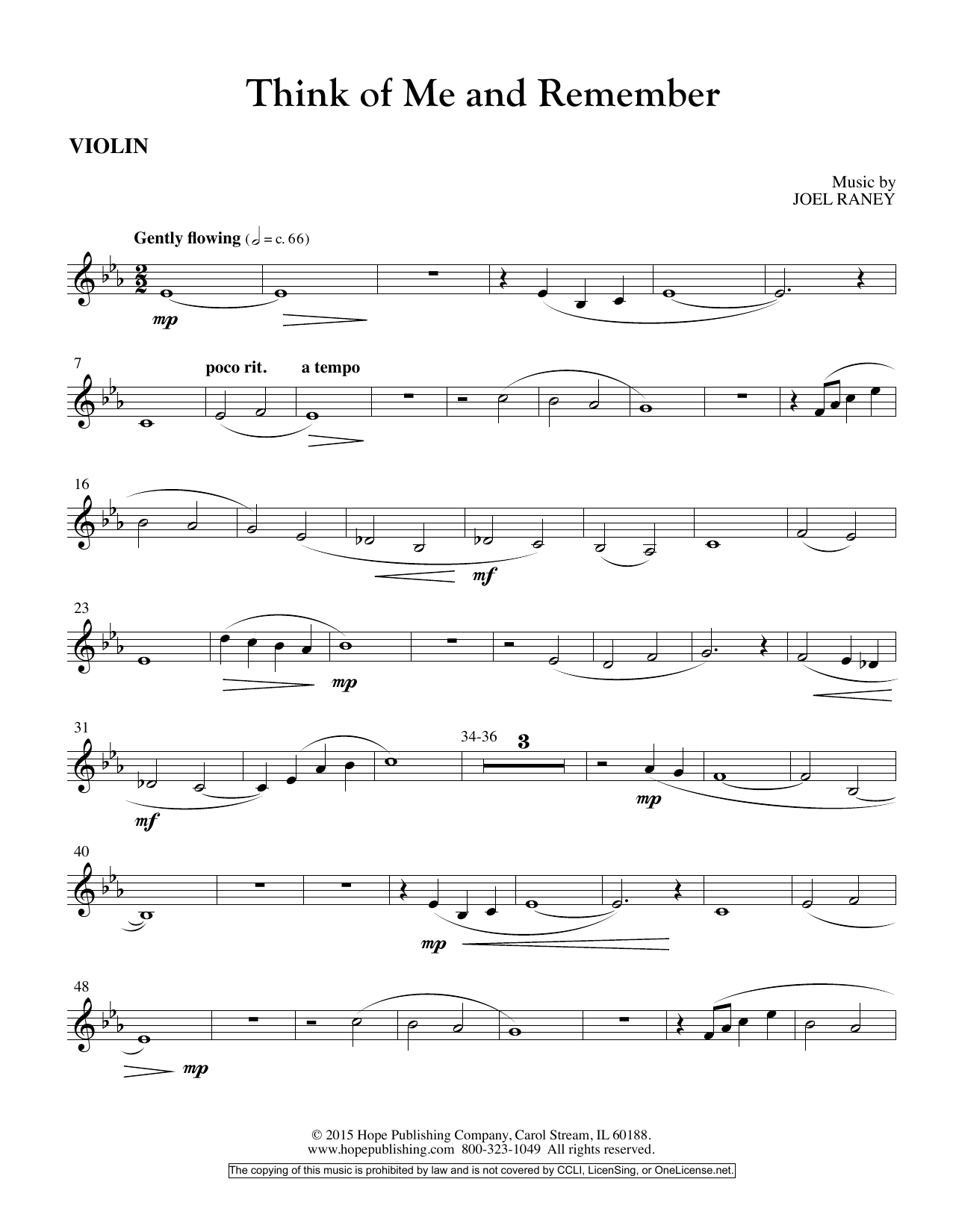 Download Joel Raney Think Of Me And Remember - Violin Sheet Music