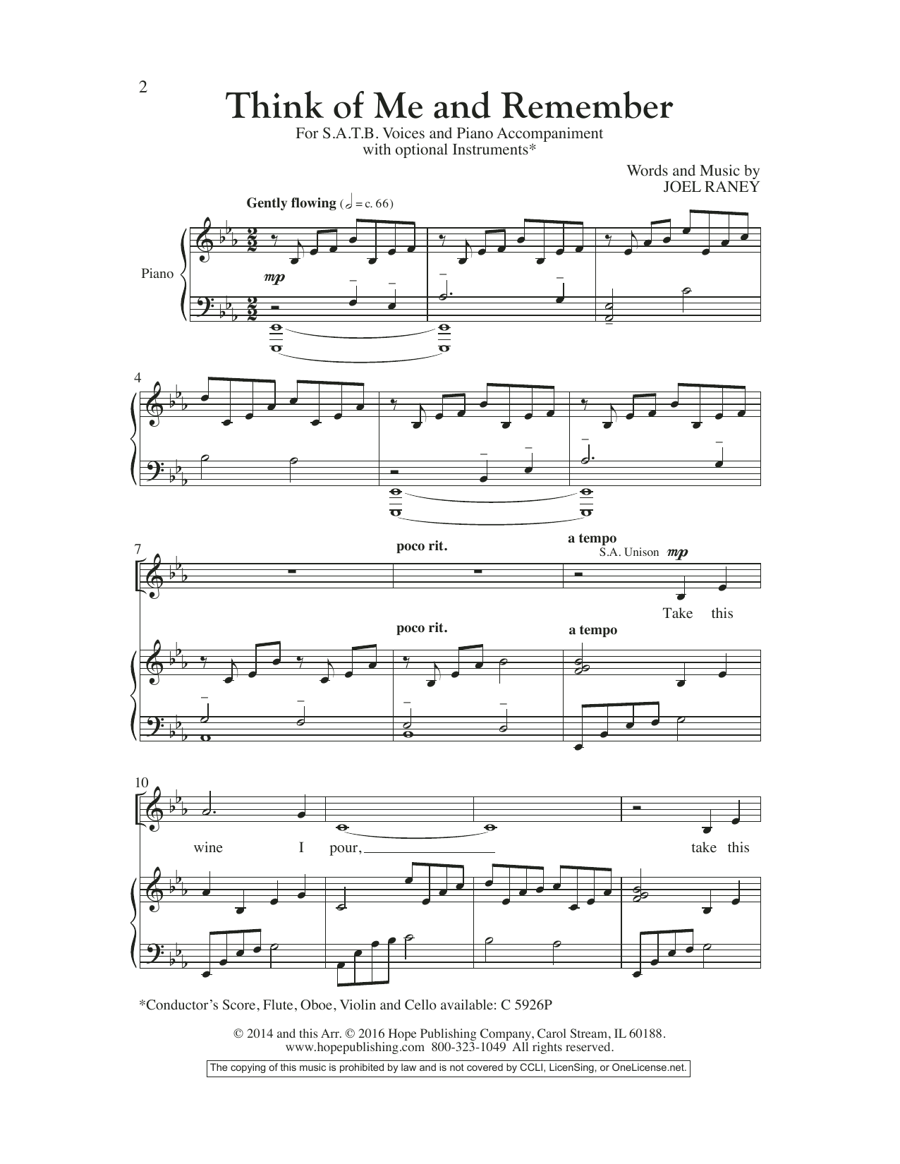 Download Joel Raney Think Of Me And Remember Sheet Music