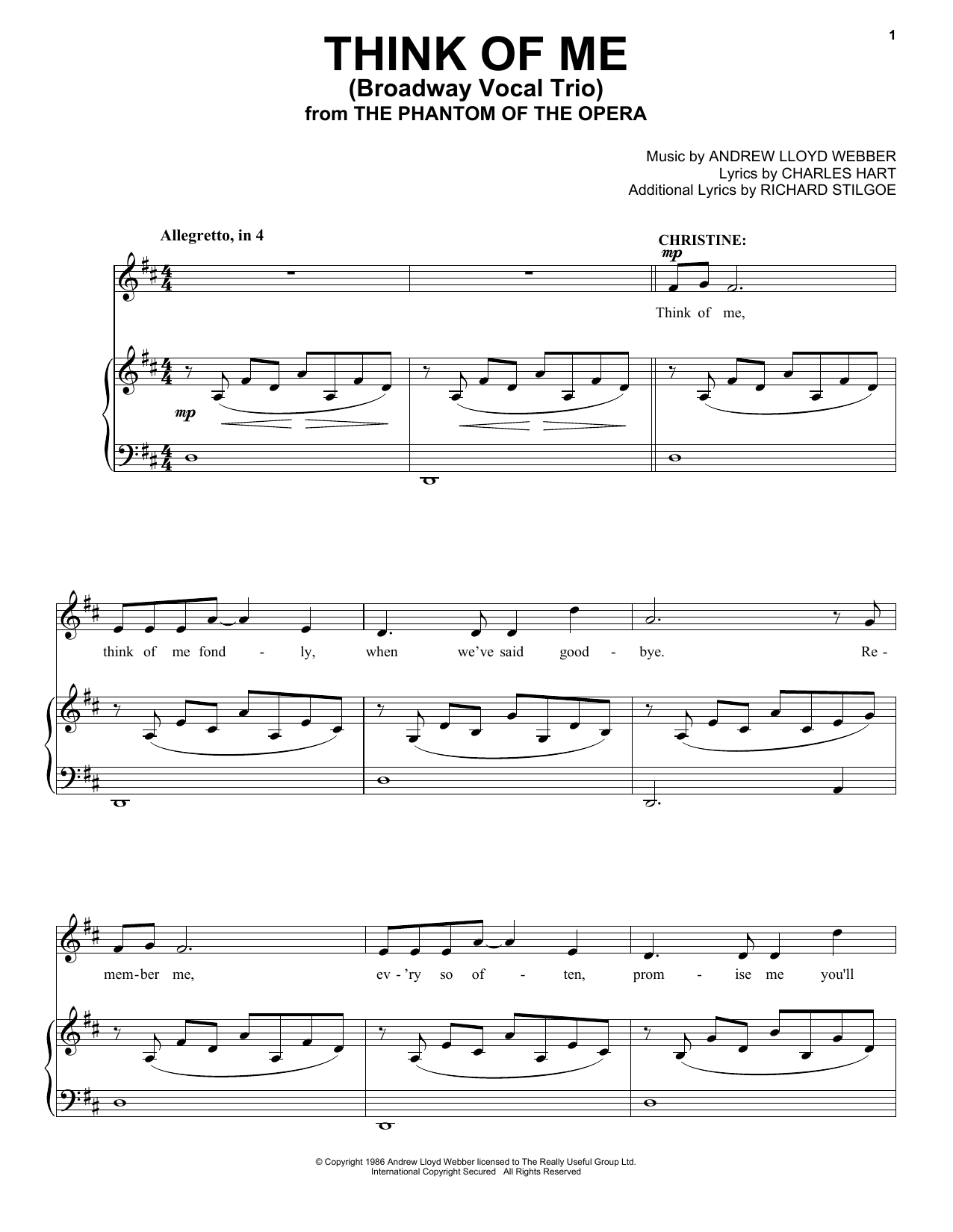 Download Andrew Lloyd Webber Think Of Me (from Phantom Of The Opera) Sheet Music