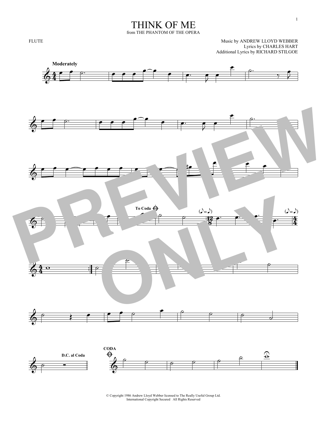 Download Andrew Lloyd Webber Think Of Me (from The Phantom Of The Op Sheet Music