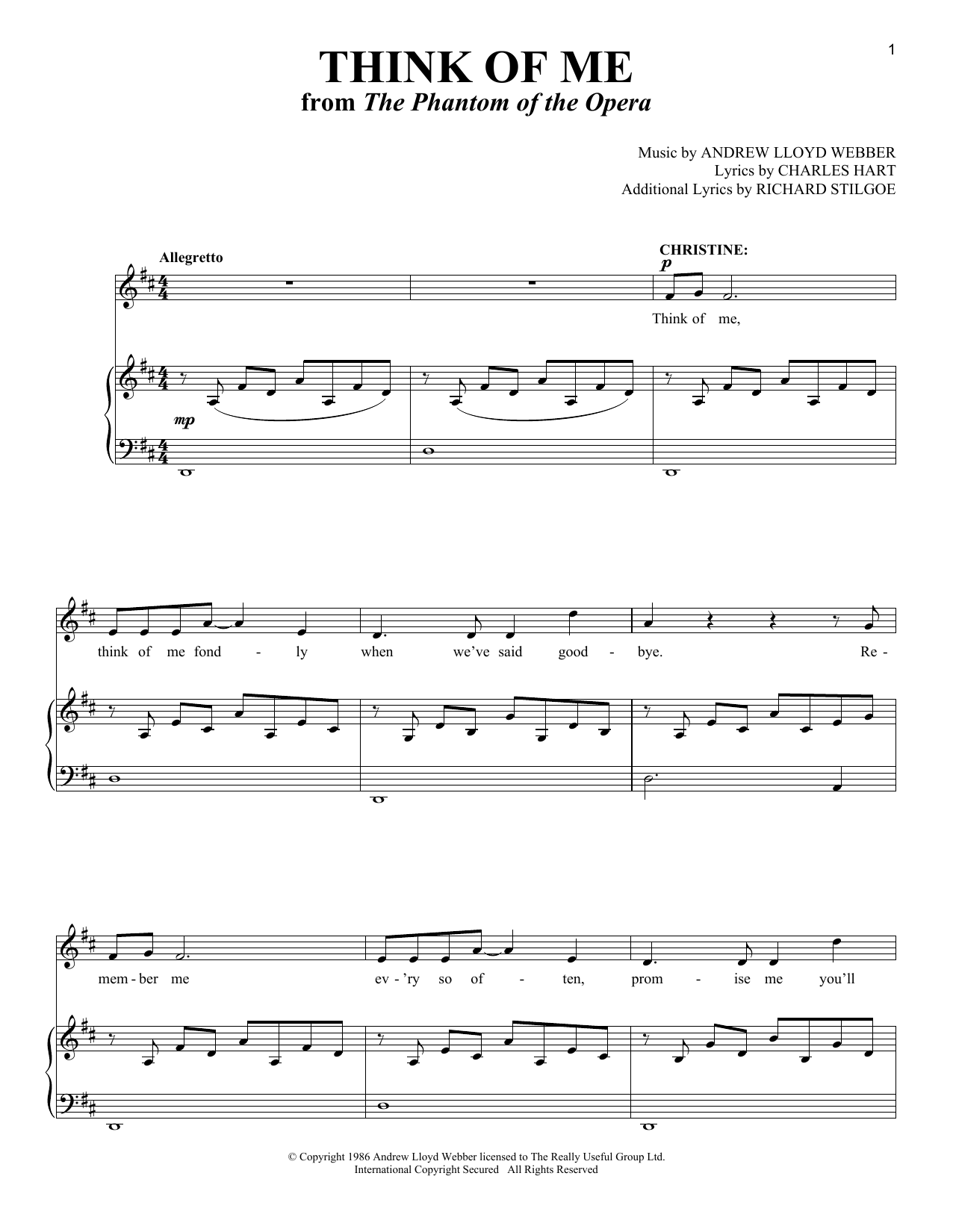 Download Andrew Lloyd Webber Think Of Me (from The Phantom of the Op Sheet Music