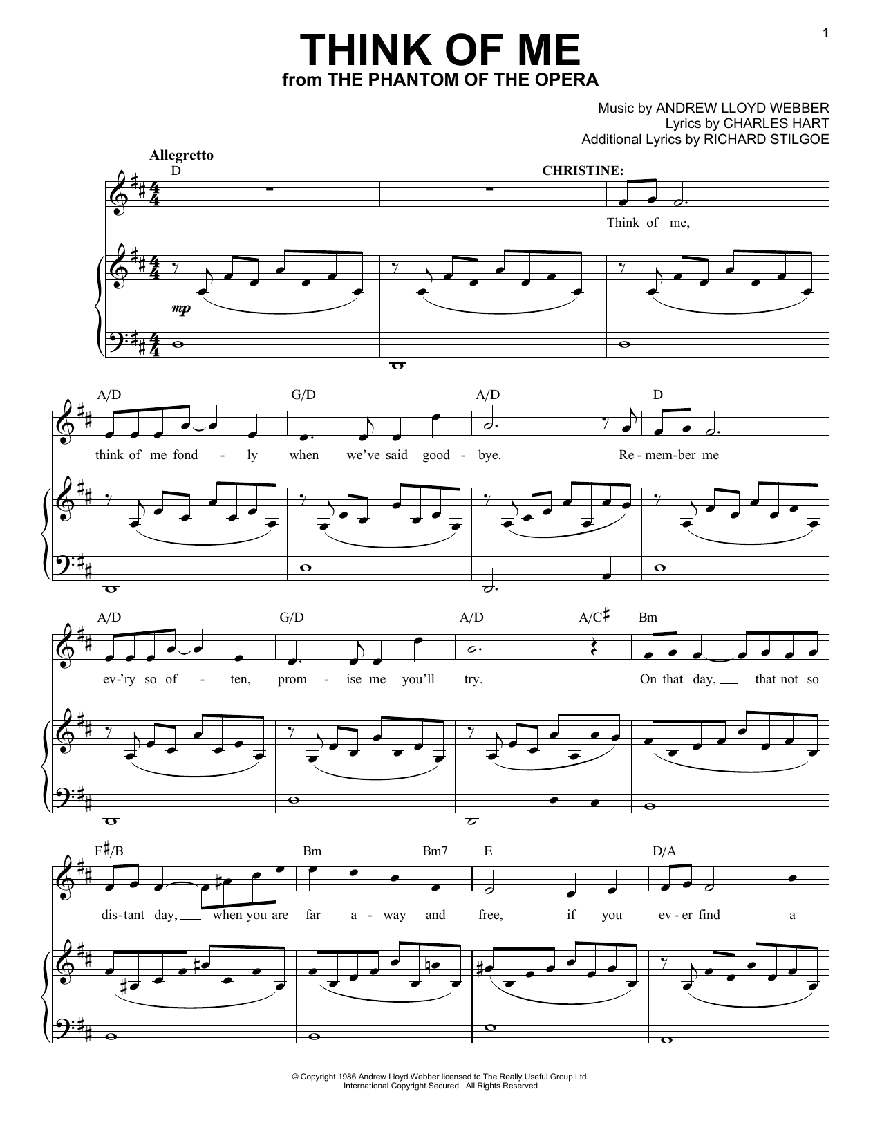 Download Andrew Lloyd Webber Think Of Me (from The Phantom Of The Op Sheet Music