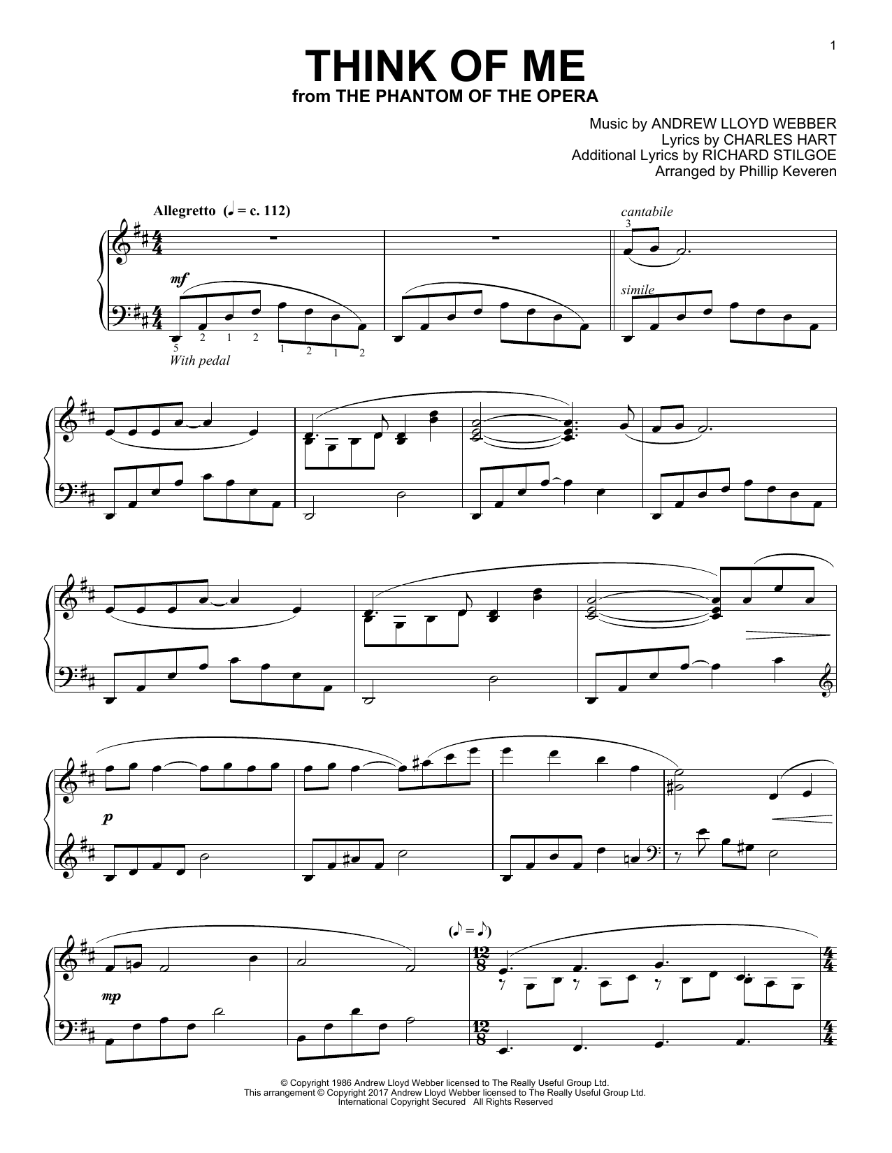 Download Phillip Keveren Think Of Me (from The Phantom Of The Op Sheet Music