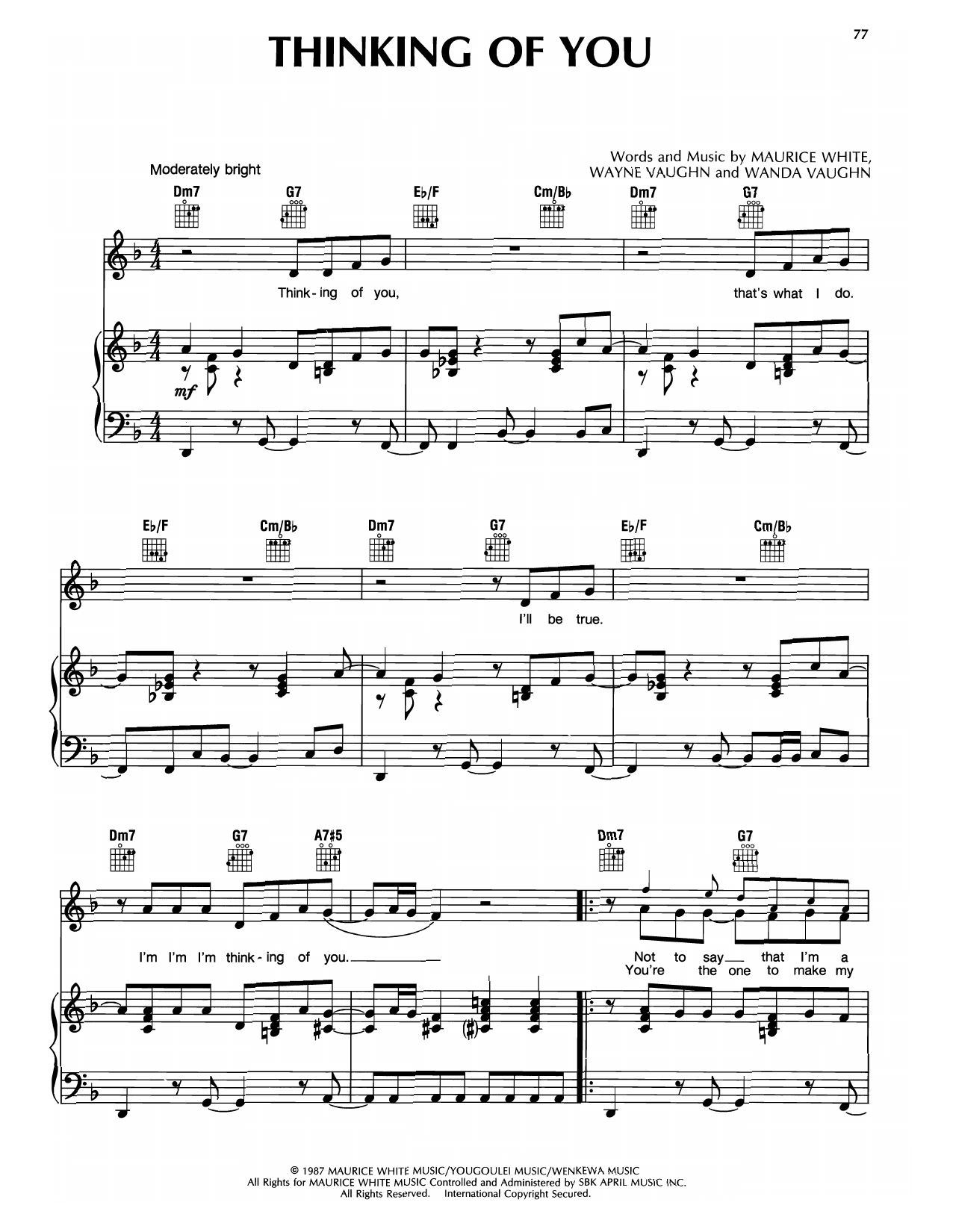 Download Earth, Wind & Fire Thinking Of You Sheet Music