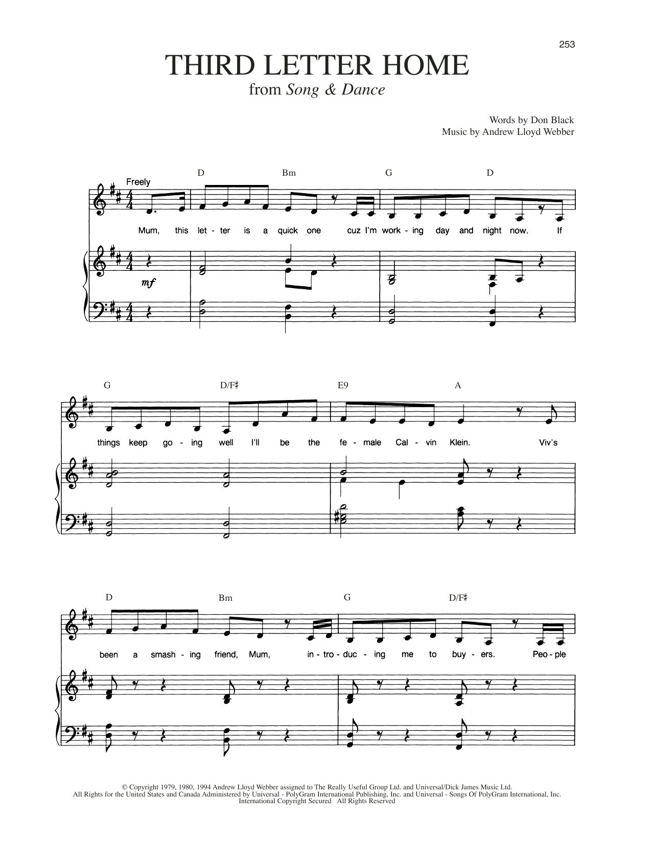 Download Andrew Lloyd Webber Third Letter Home (from Song And Dance) Sheet Music