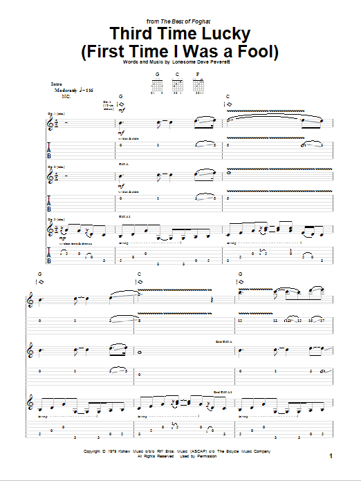 Download Foghat Third Time Lucky (First Time I Was A Fo Sheet Music