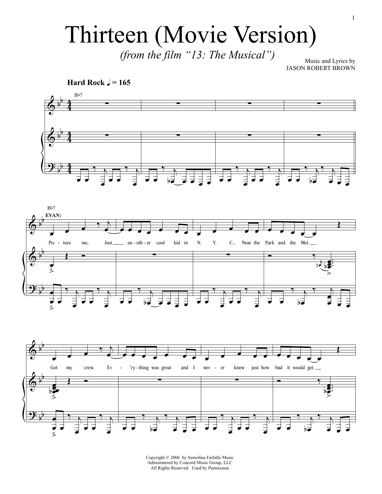 Download Jason Robert Brown Thirteen (from 13: The Musical) (Netfli Sheet Music