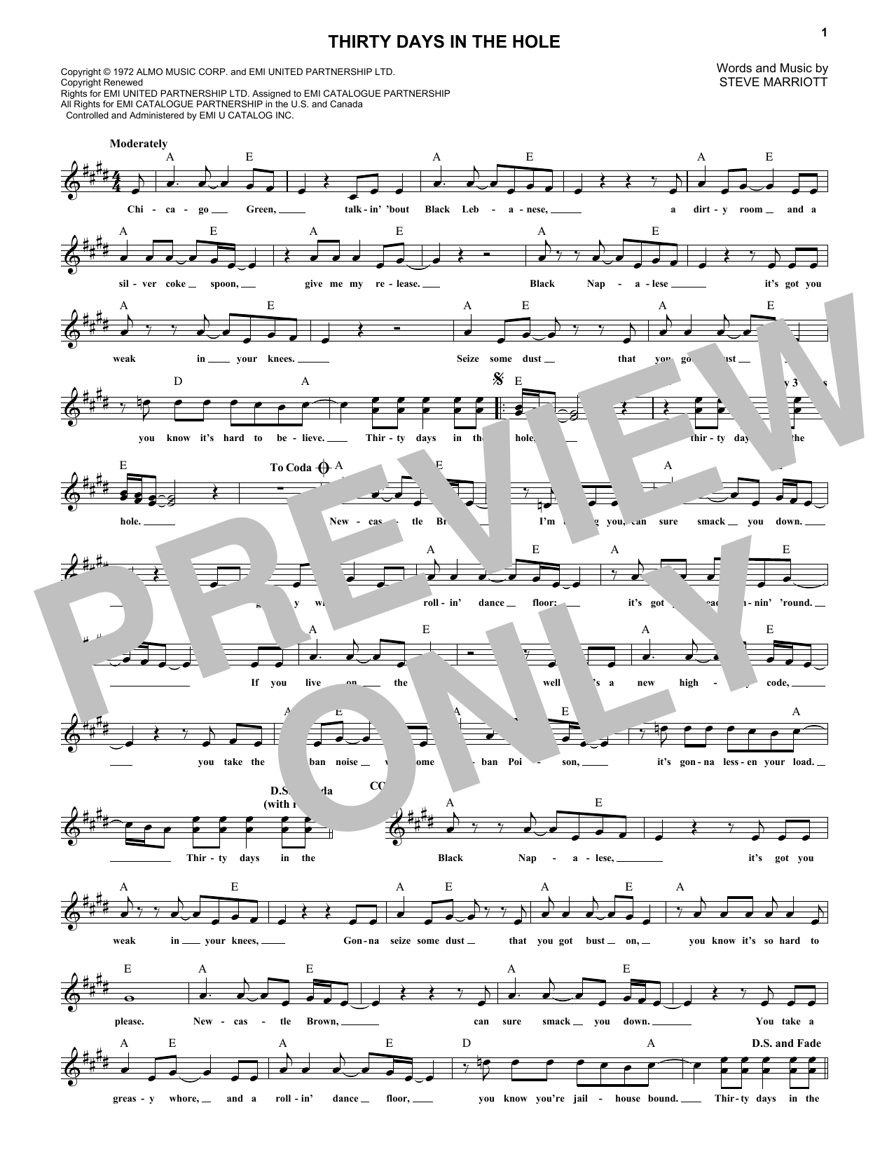 Download Humble Pie Thirty Days In The Hole Sheet Music
