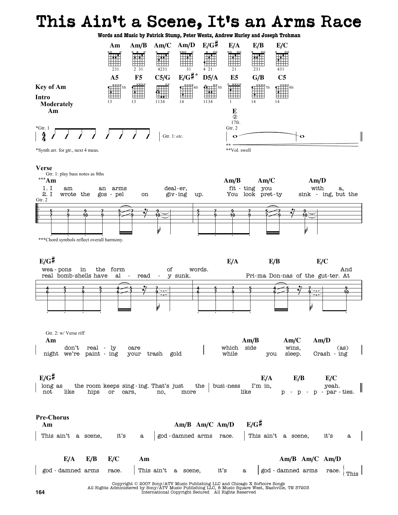 Download Fall Out Boy This Ain't A Scene, It's An Arms Race Sheet Music