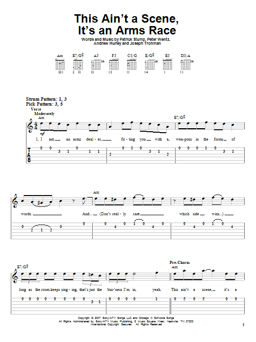 Download Fall Out Boy This Ain't A Scene, It's An Arms Race Sheet Music