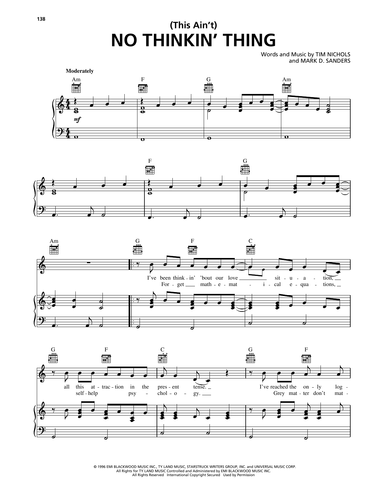 Download Trace Adkins (This Ain't) No Thinkin' Thing Sheet Music