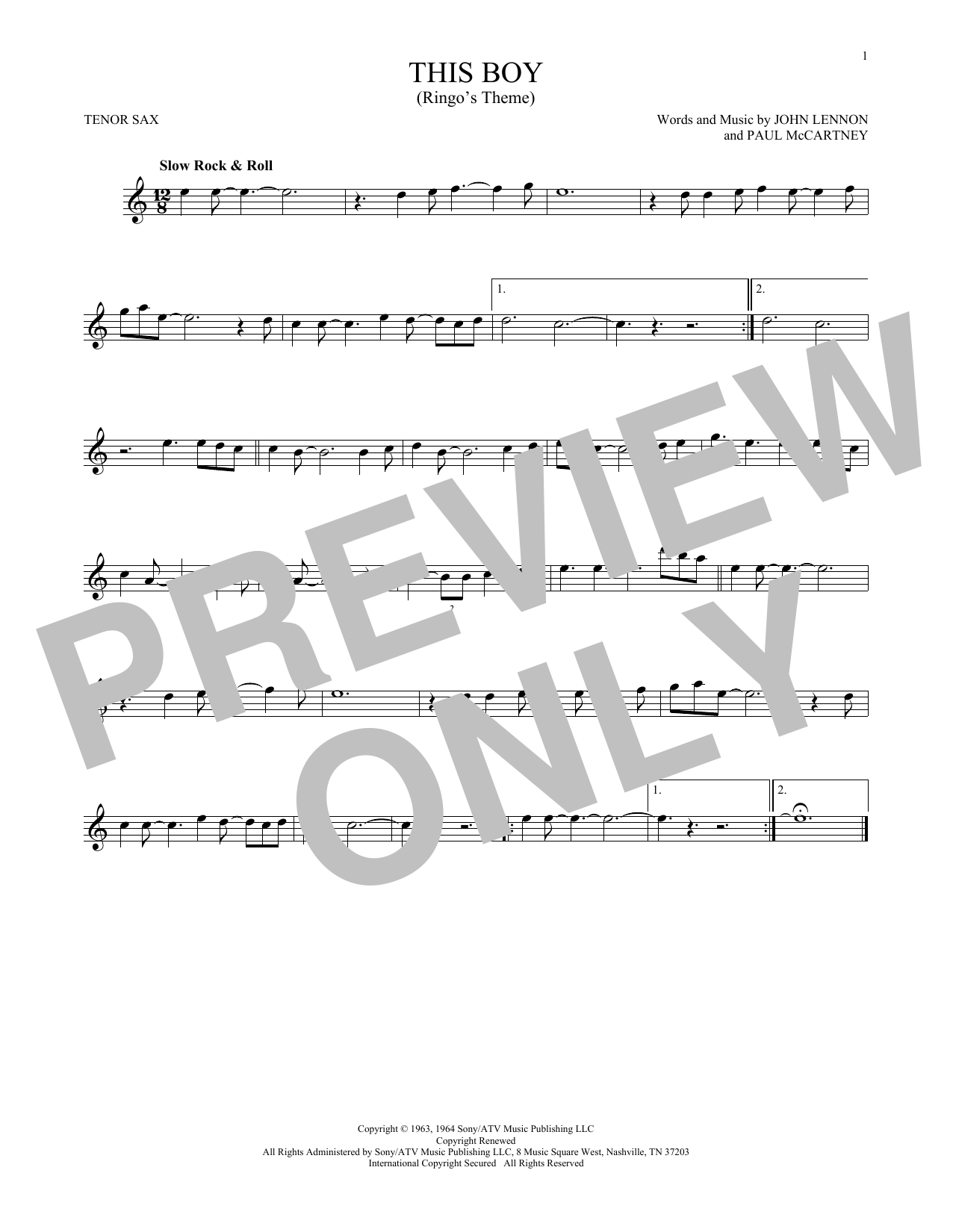 Download The Beatles This Boy (Ringo's Theme) Sheet Music