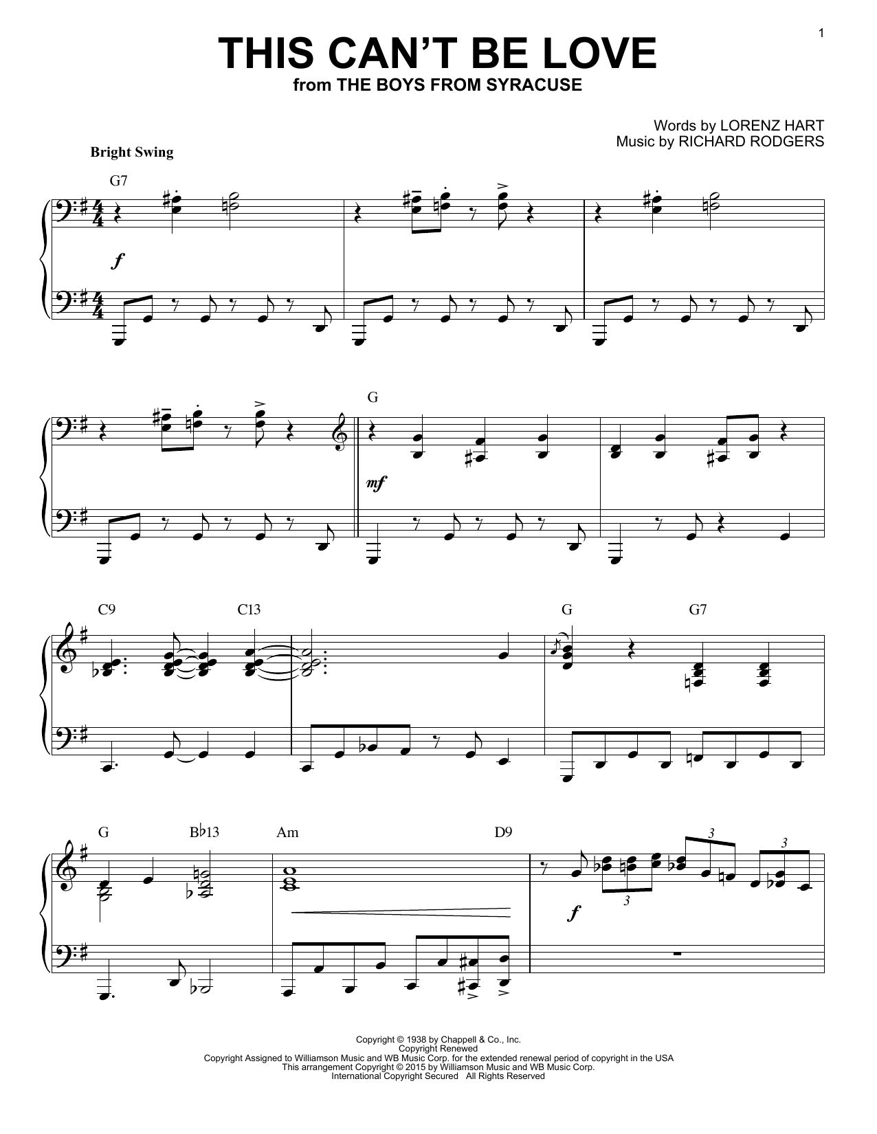Download Rodgers & Hart This Can't Be Love [Jazz version] (arr. Sheet Music