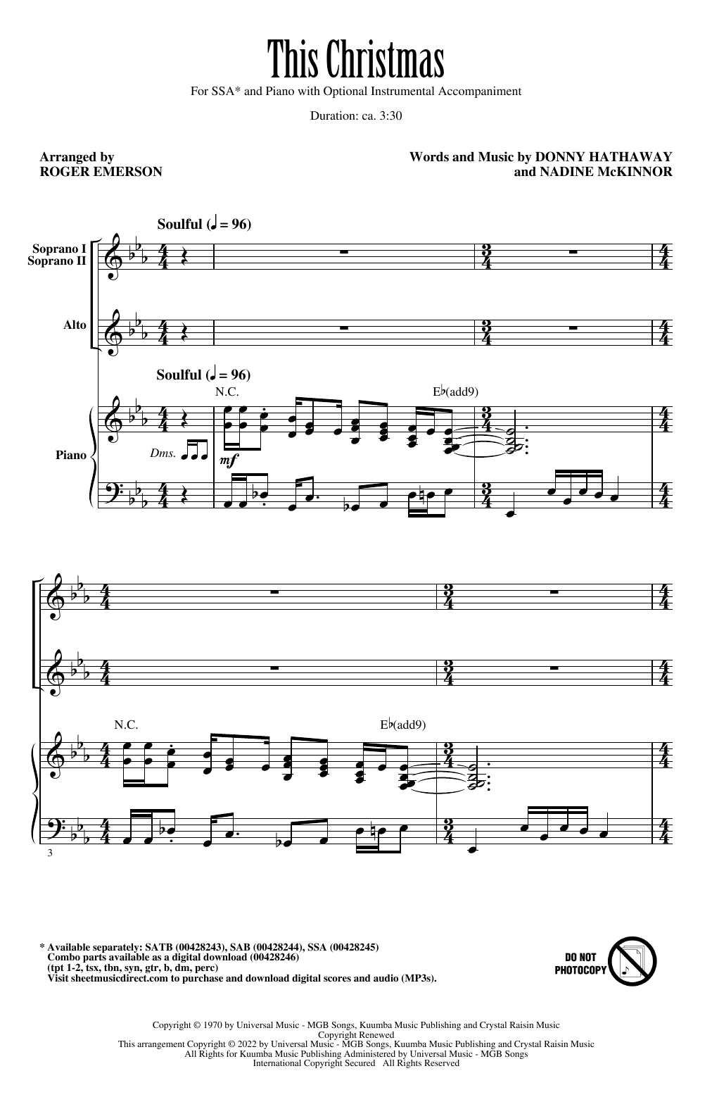 Download Donny Hathaway This Christmas (arr. Roger Emerson) Sheet Music