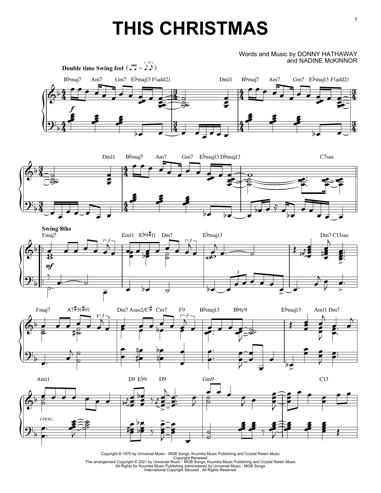 Download Donny Hathaway This Christmas [Jazz version] (arr. Bre Sheet Music