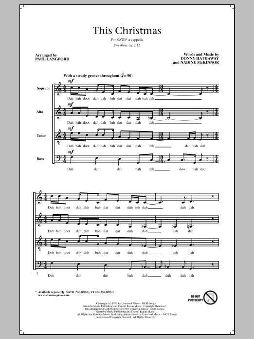 Download Donny Hathaway This Christmas (arr. Paul Langford) Sheet Music