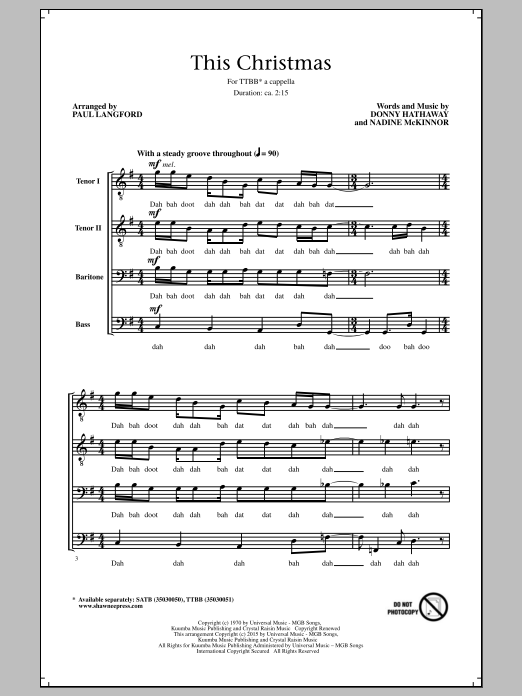 Download Donny Hathaway This Christmas (arr. Paul Langford) Sheet Music
